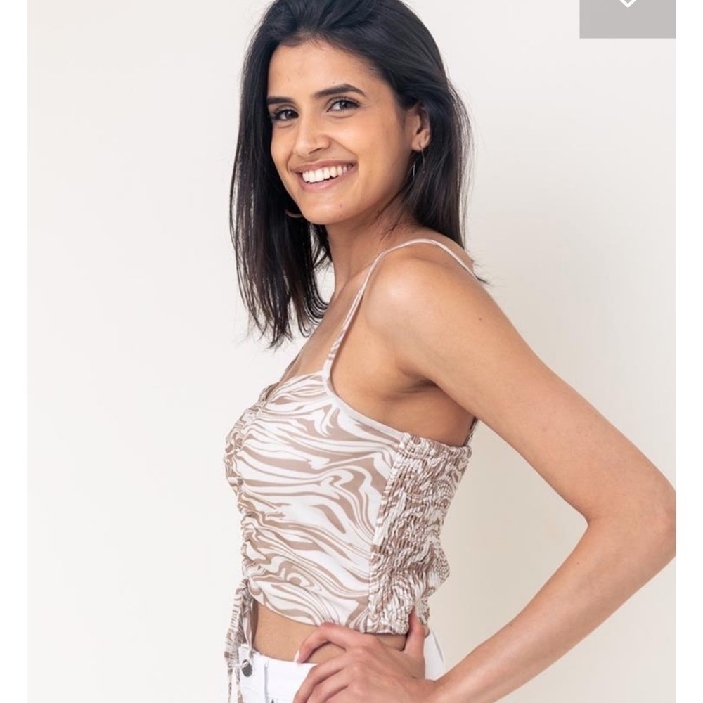 Abeline Brown Marble Mesh Ruched Crop Top Tank Y2K Size Small NWT - Picture 3 of 6